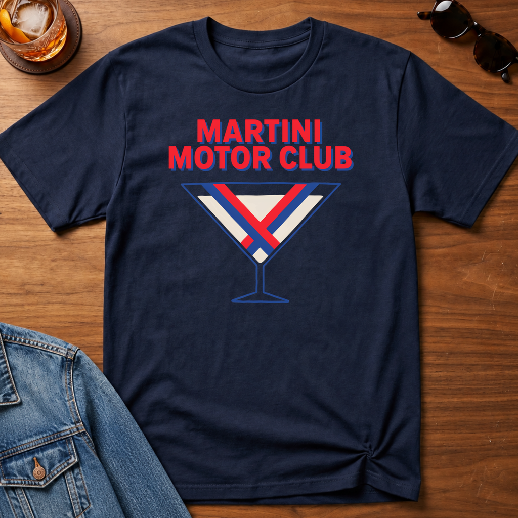 Martini Motor Club T-Shirt — Navy B&T flat lay