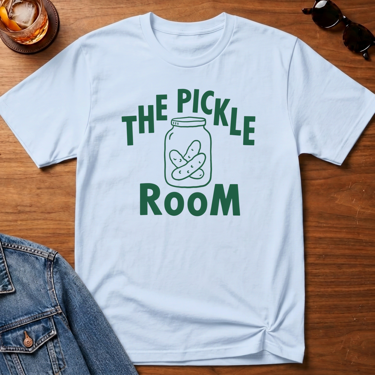 The Pickle Room T-Shirt — Light Blue B&T flat lay