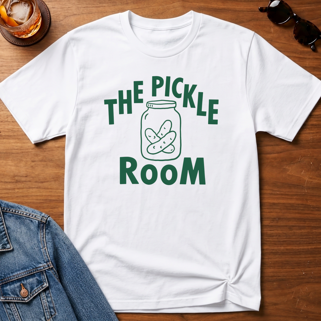 The Pickle Room T-Shirt — White B&T flat lay
