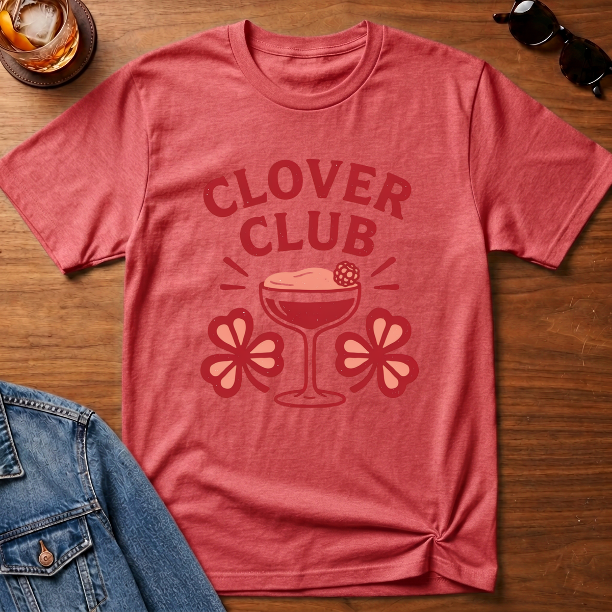 Clover Club T-Shirt — Heather Red B&T flat lay
