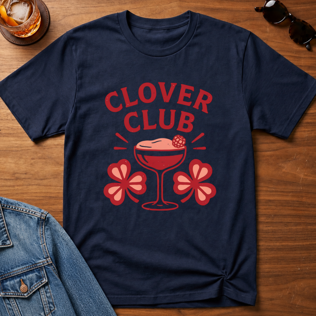 Clover Club T-Shirt — Navy B&T flat lay