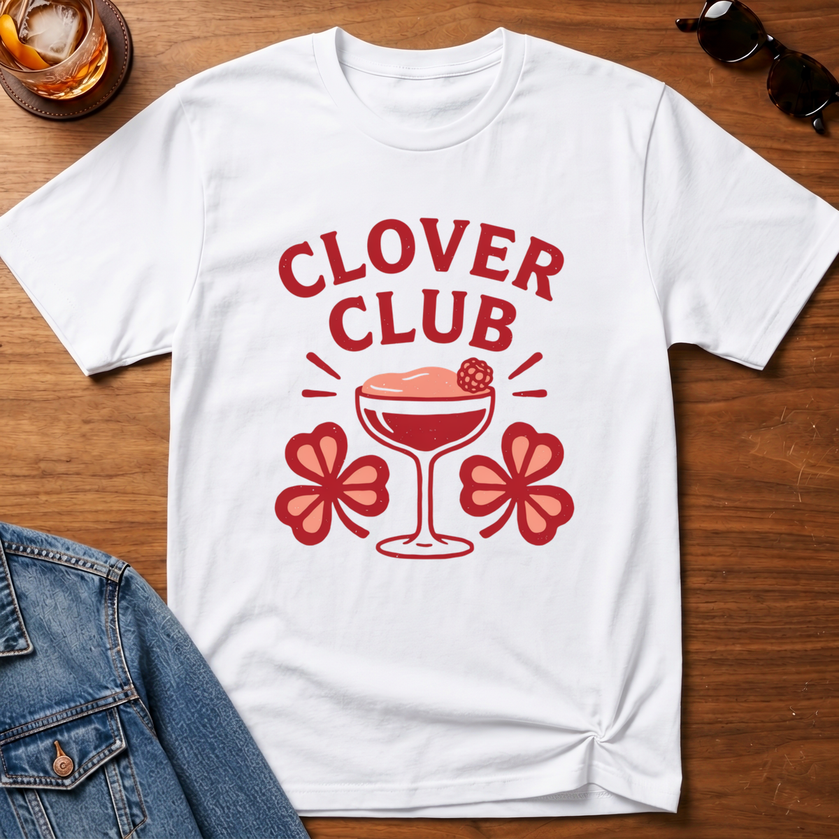 Clover Club T-Shirt — White B&T flat lay