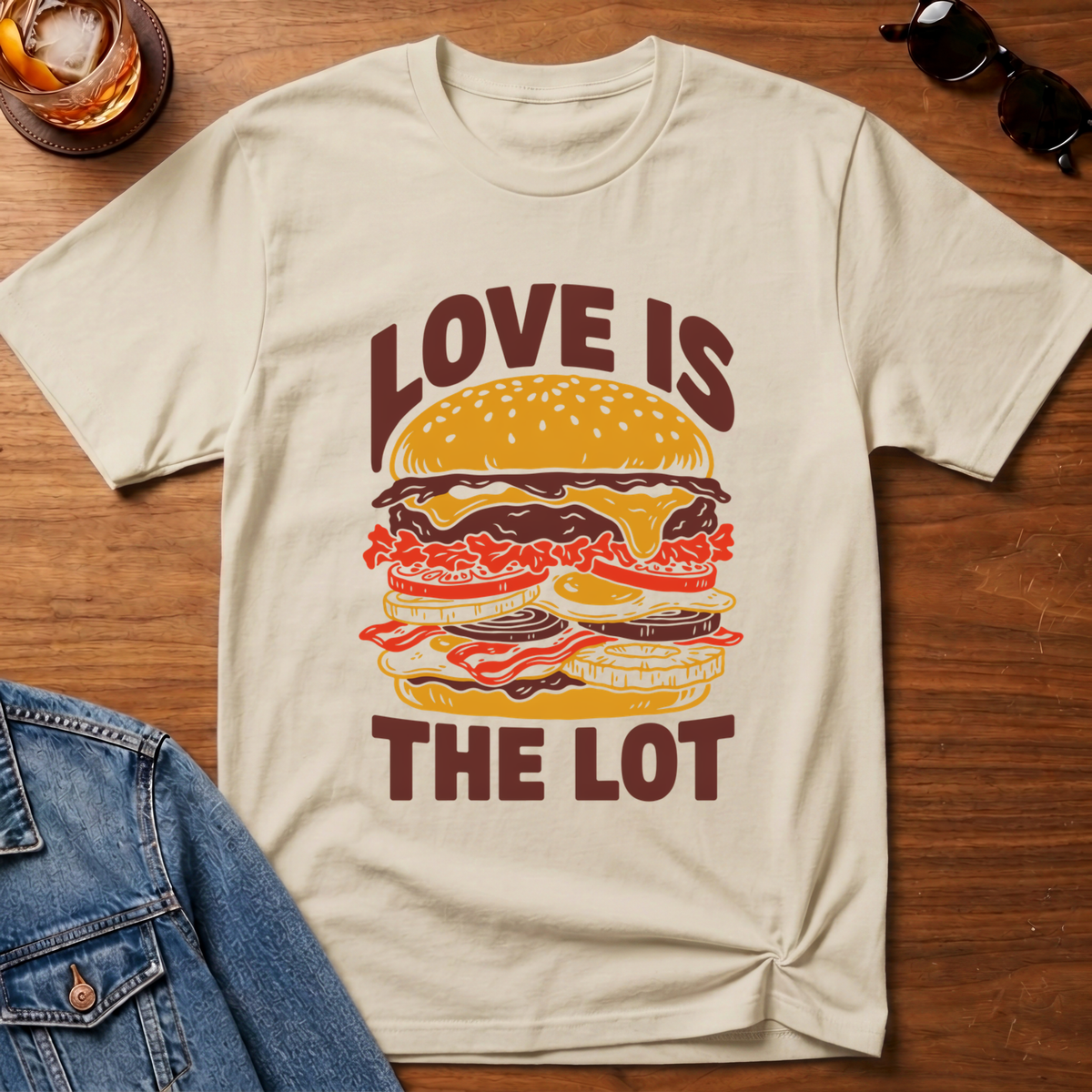 Love is The Lot T-Shirt — Sand B&T flat lay