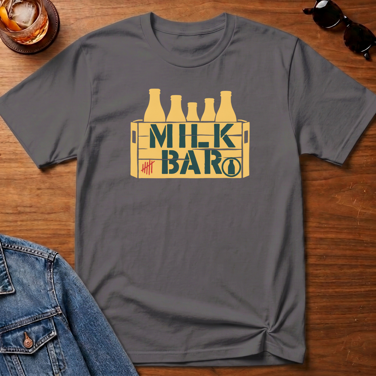 Milk Bar T-Shirt — Charcoal B&T flat lay