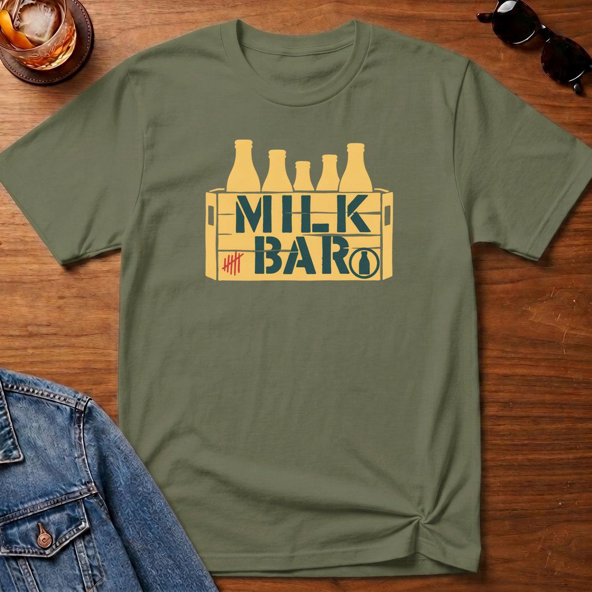 Milk Bar T-Shirt — Military Green B&T flat lay