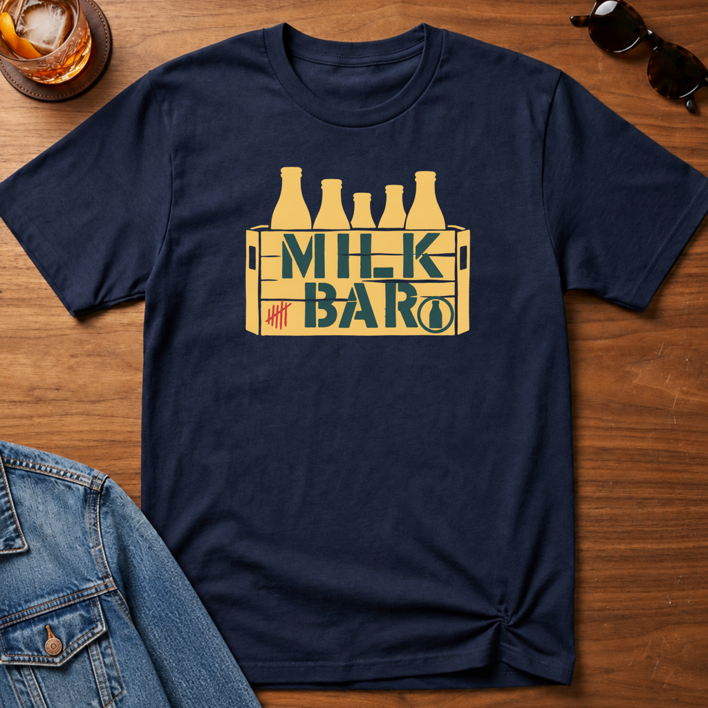 Milk Bar T-Shirt — Navy B&T flat lay
