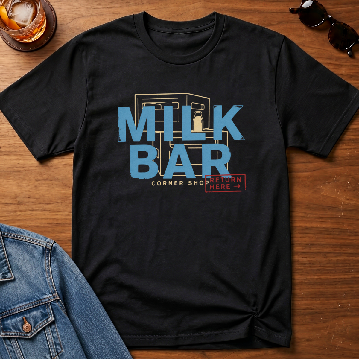 Milk Bar T-Shirt — Black B&T flat lay