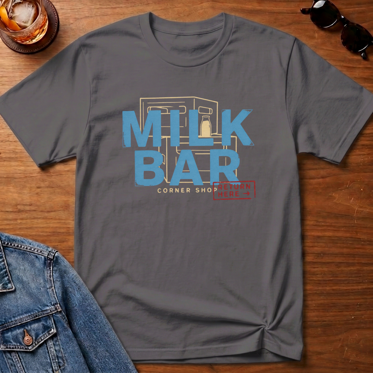 Milk Bar T-Shirt — Charcoal B&T flat lay
