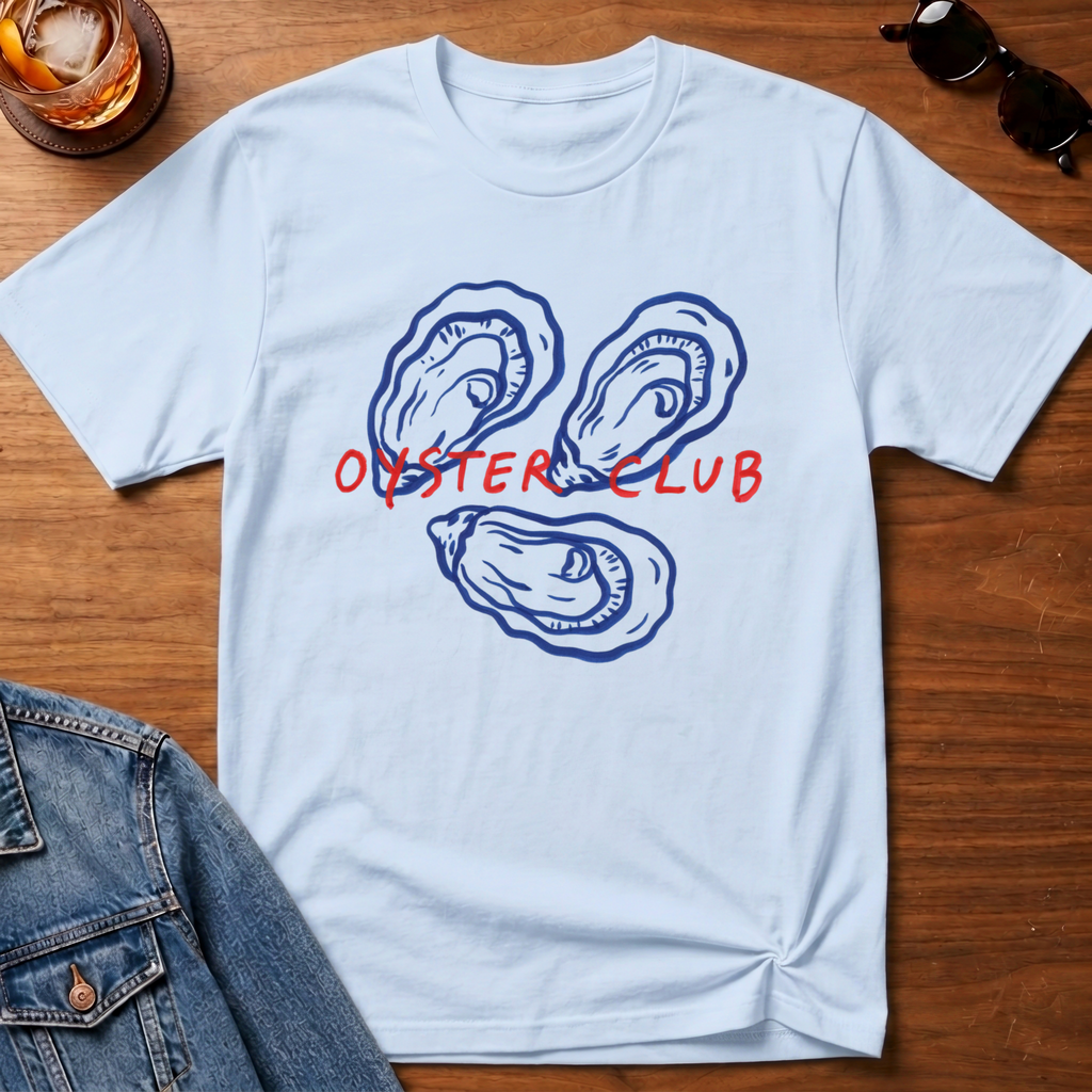 Club Oyster T-Shirt — Light Blue B&T flat lay