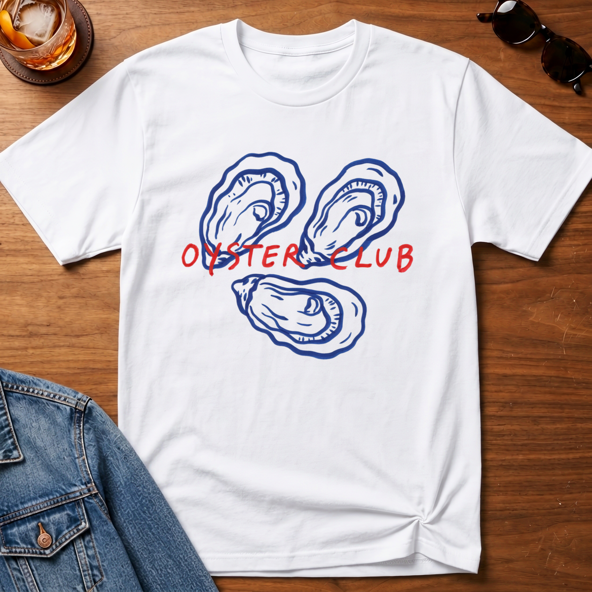 Club Oyster T-Shirt — White B&T flat lay