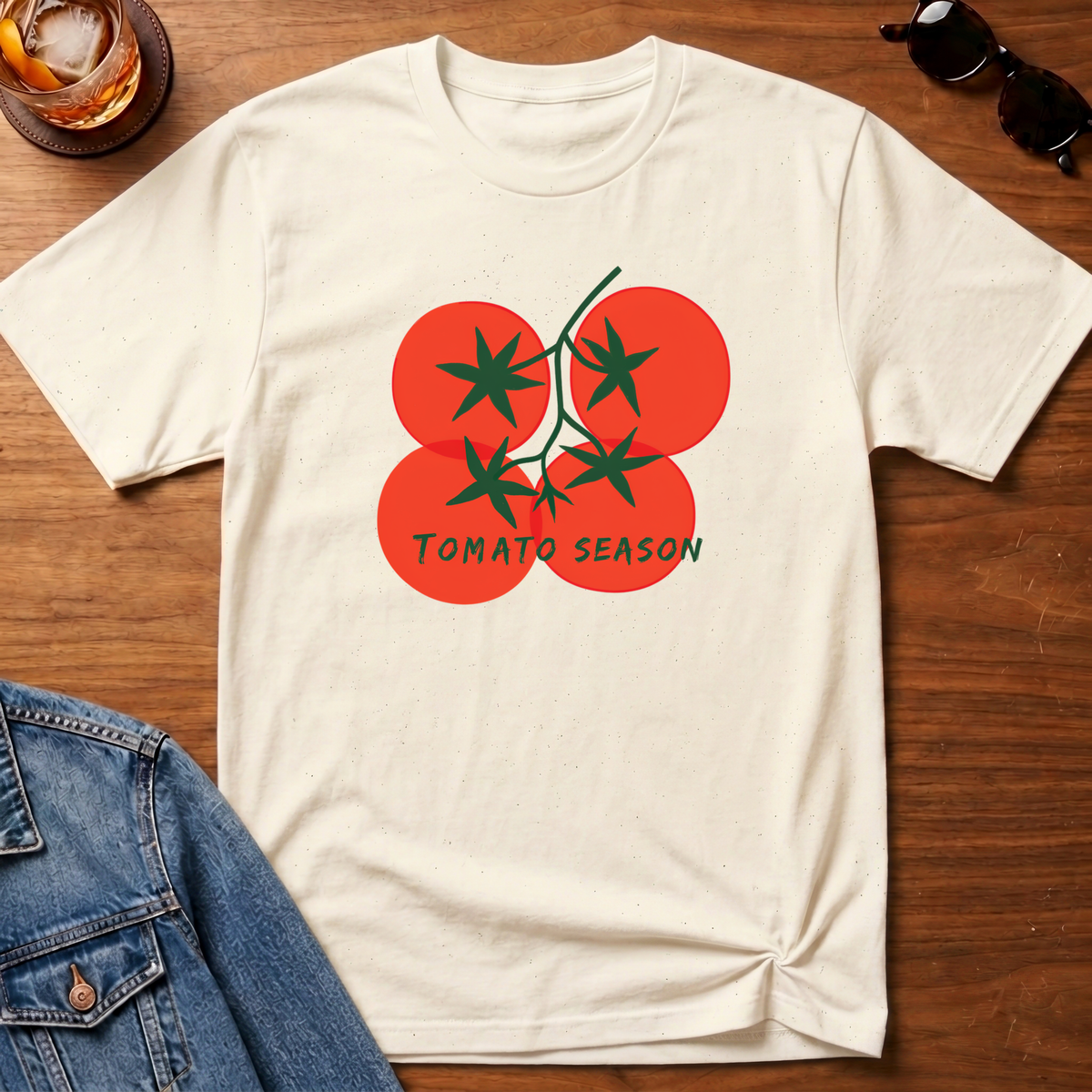 Tomato Season T-Shirt — Natural B&T flat lay