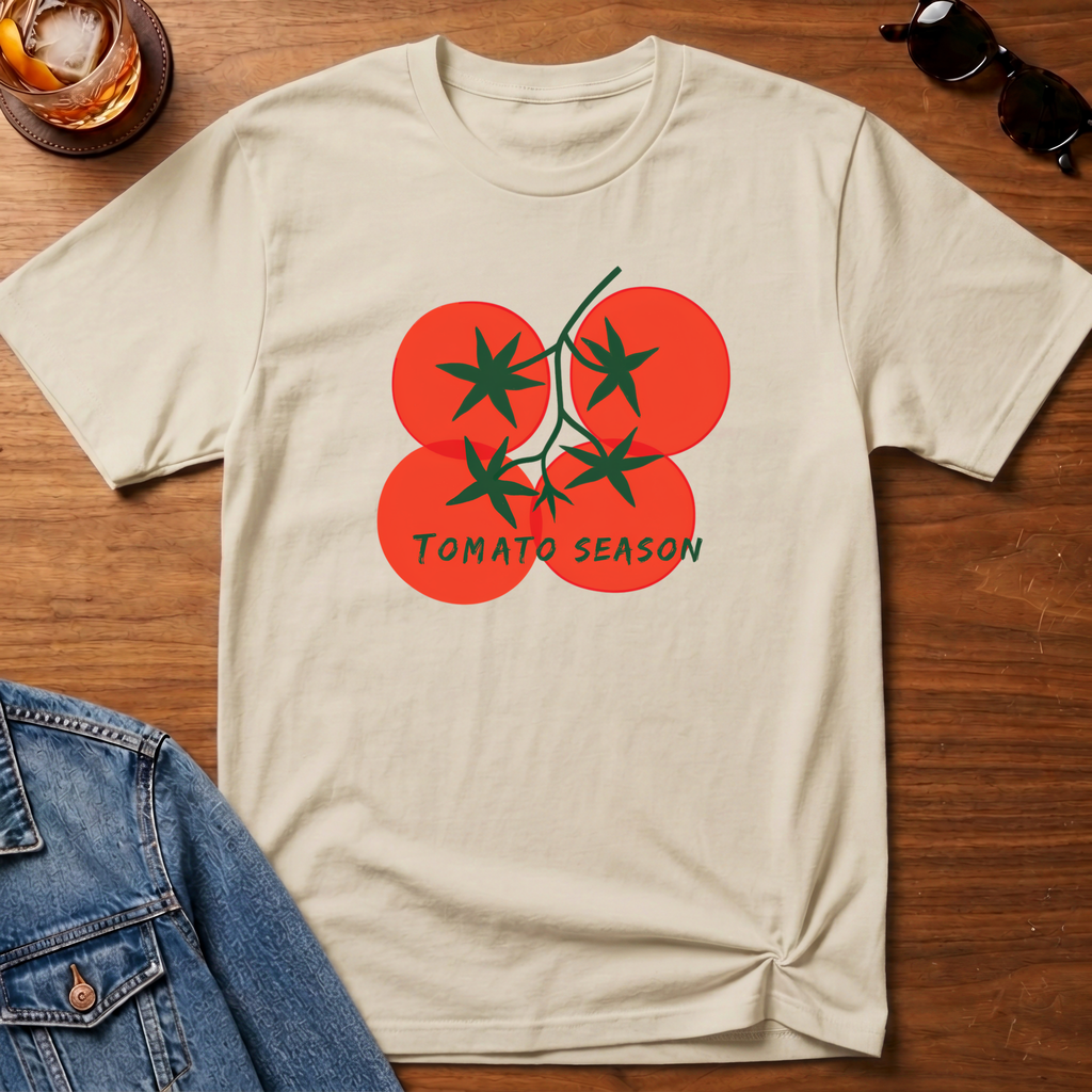 Tomato Season T-Shirt — Sand B&T flat lay