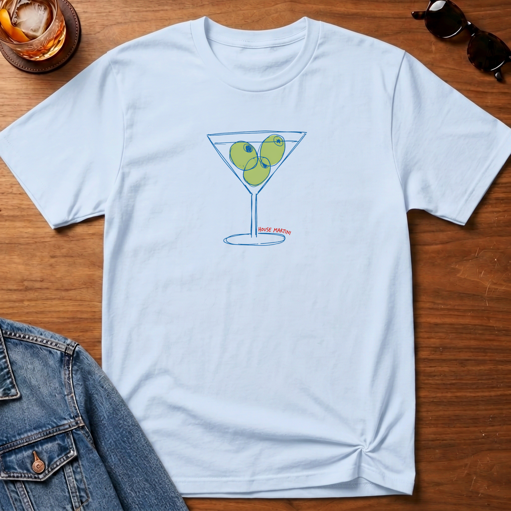House Martini T-Shirt — Light Blue B&T flat lay