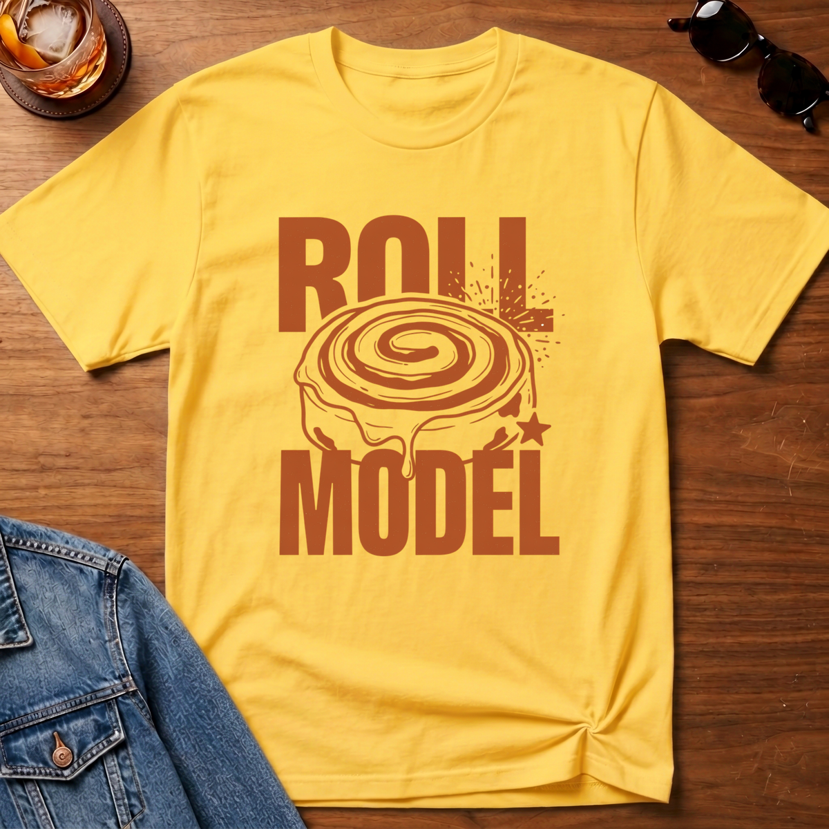 Roll Model T-Shirt — Daisy B&T flat lay