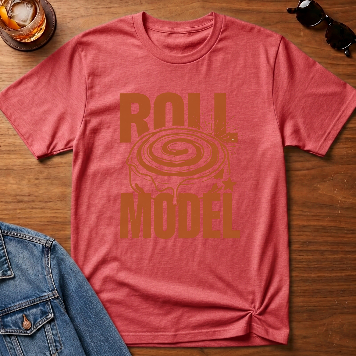 Roll Model T-Shirt — Heather Red B&T flat lay