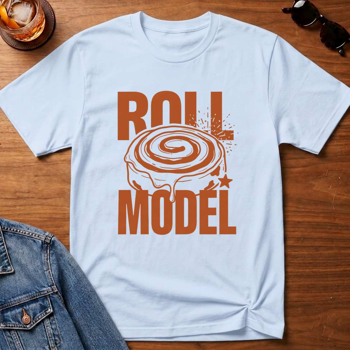 Roll Model T-Shirt — Light Blue B&T flat lay
