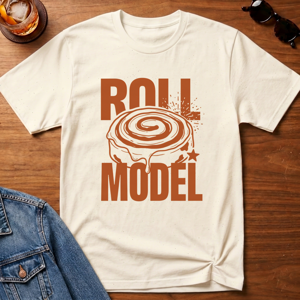 Roll Model T-Shirt — Natural B&T flat lay