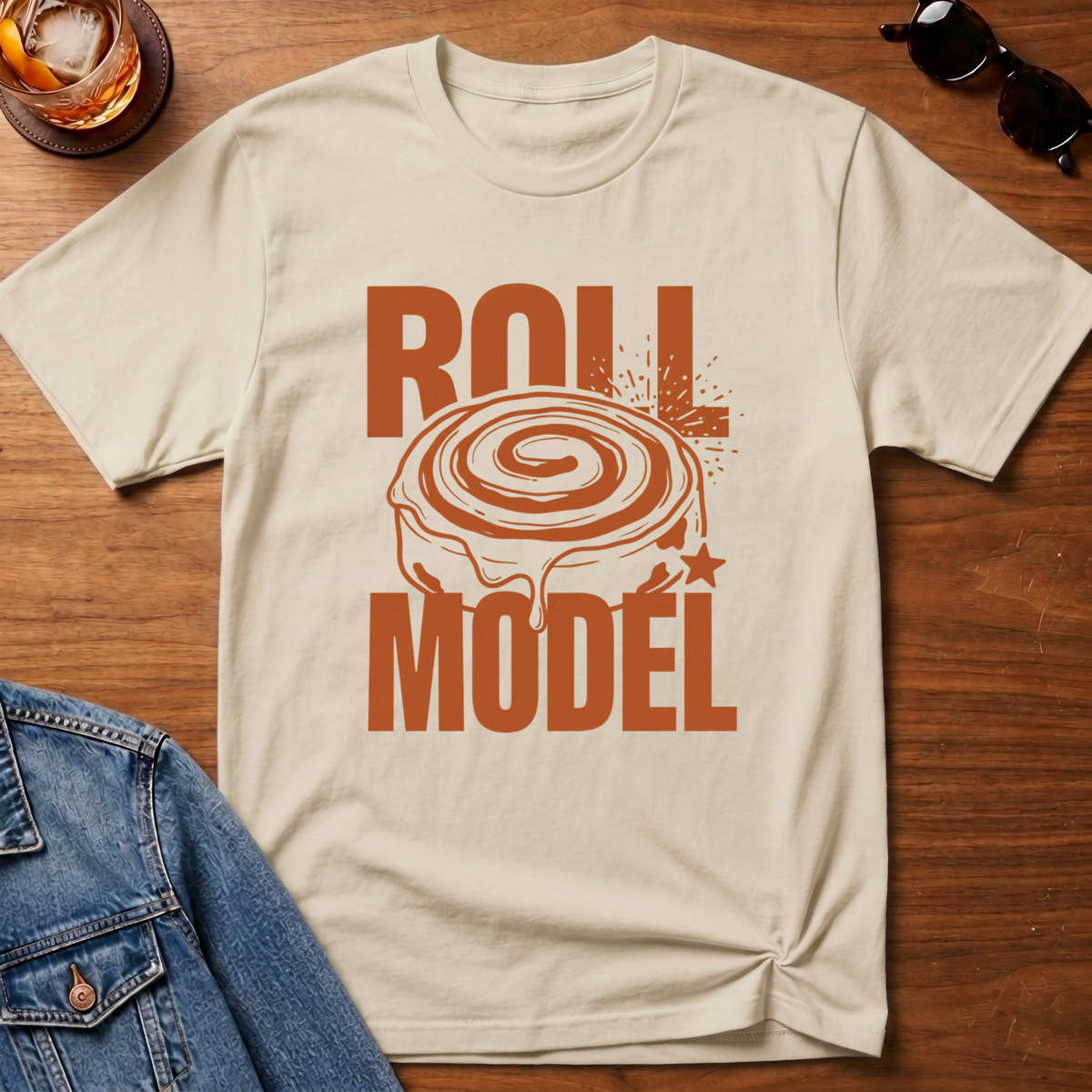 Roll Model T-Shirt — Sand B&T flat lay