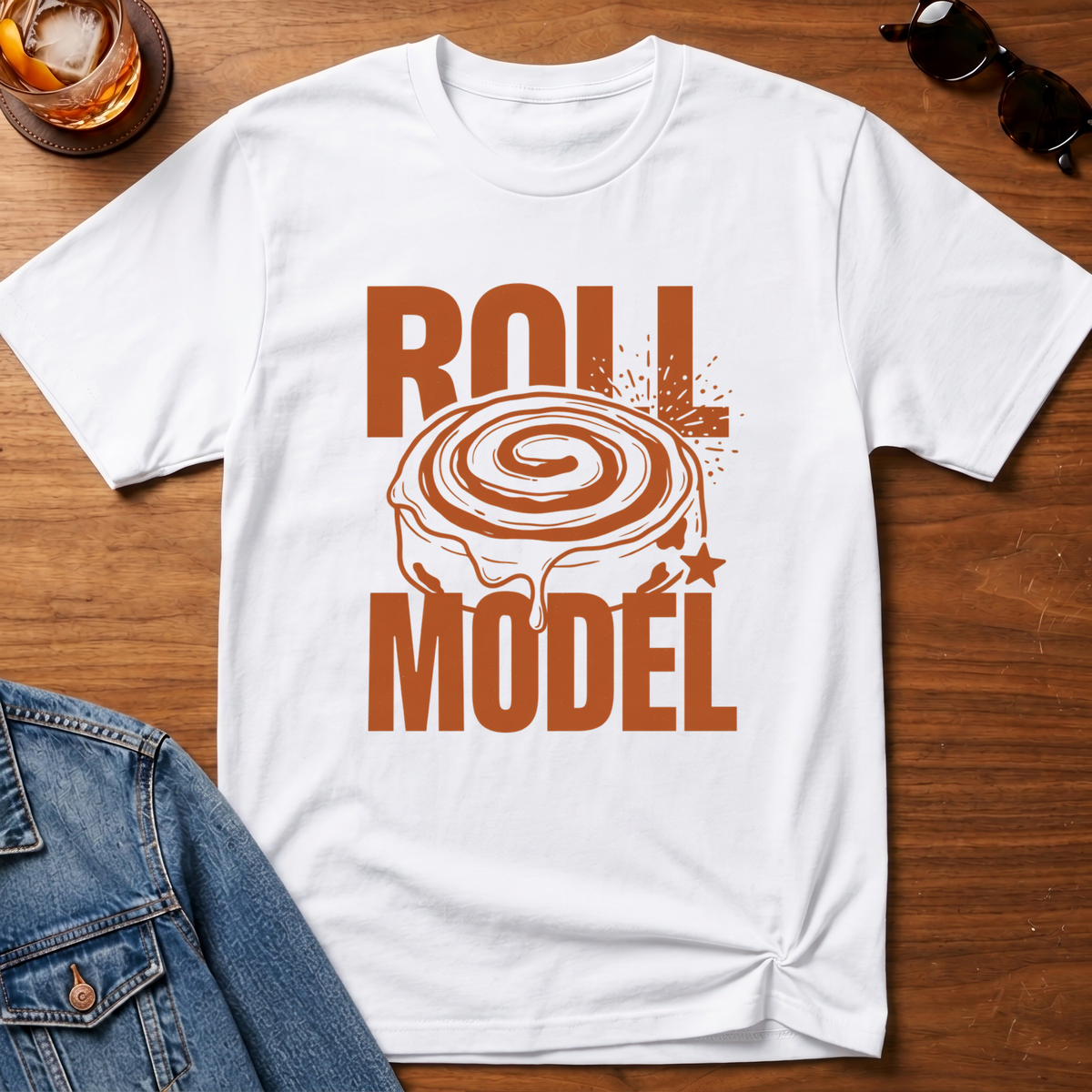 Roll Model T-Shirt — White B&T flat lay