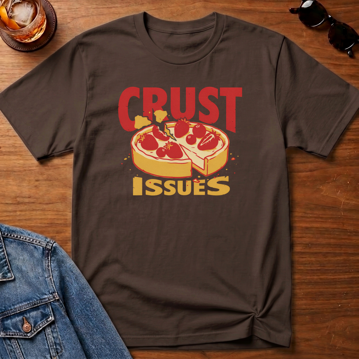 Crust Issues T-Shirt — Dark Chocolate B&T flat lay