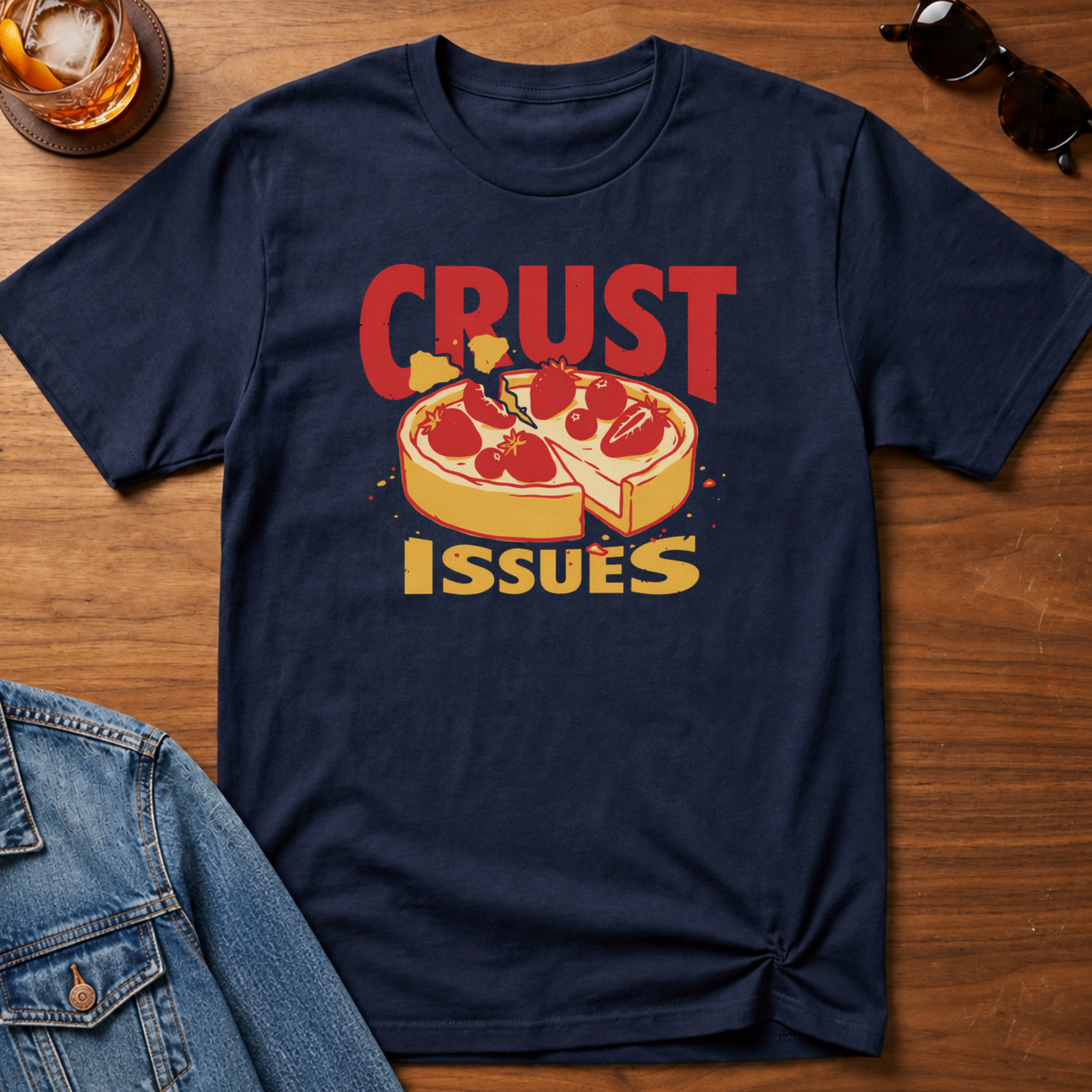 Crust Issues T-Shirt — Navy B&T flat lay