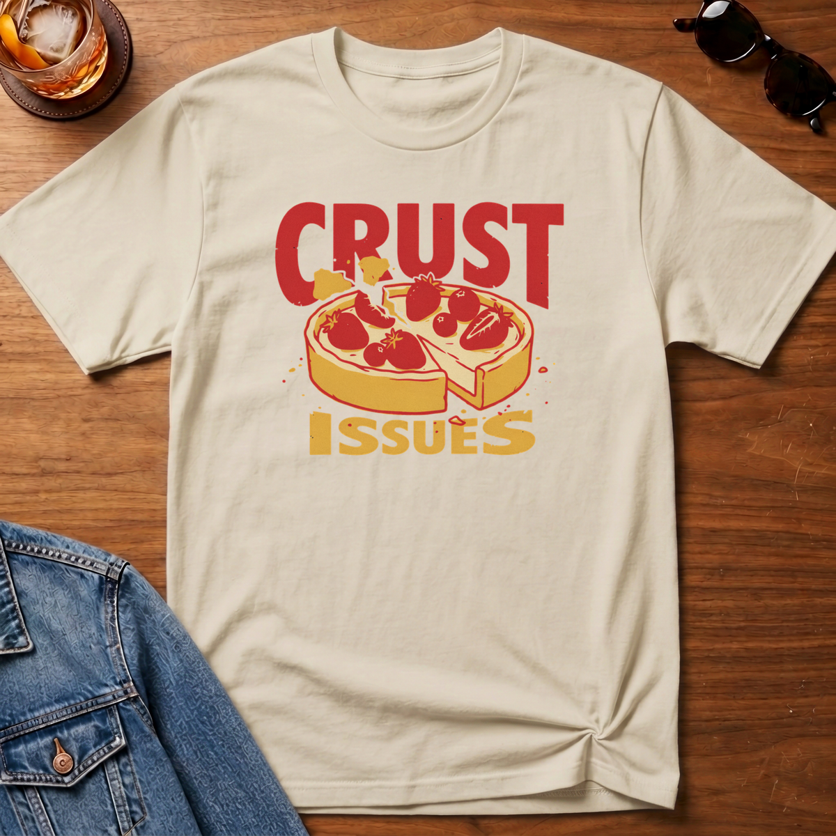 Crust Issues T-Shirt — Sand B&T flat lay