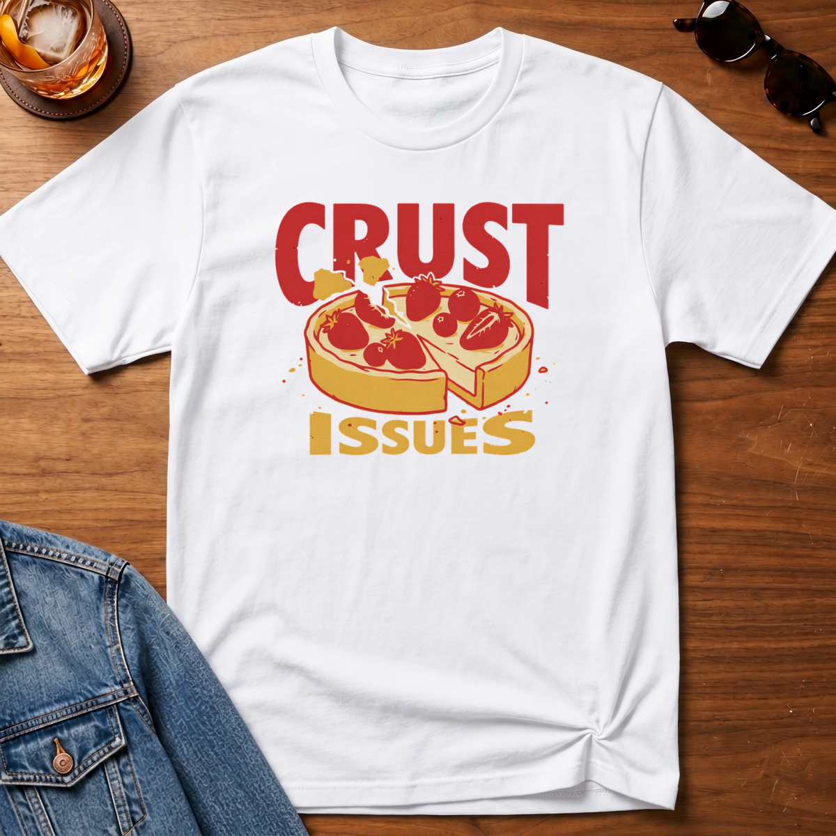 Crust Issues T-Shirt — White B&T flat lay