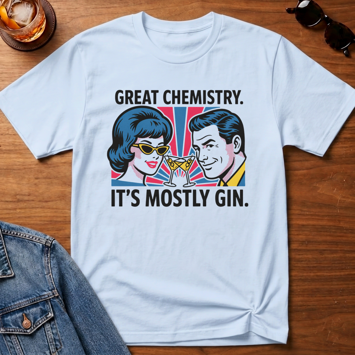 Great Chemistry T-Shirt — Light Blue B&T flat lay