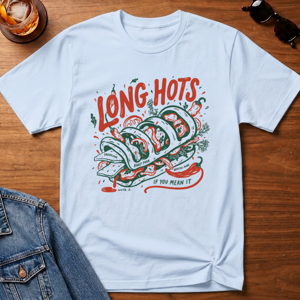 Philly Roast Pork T-Shirt — Light Blue B&T flat lay