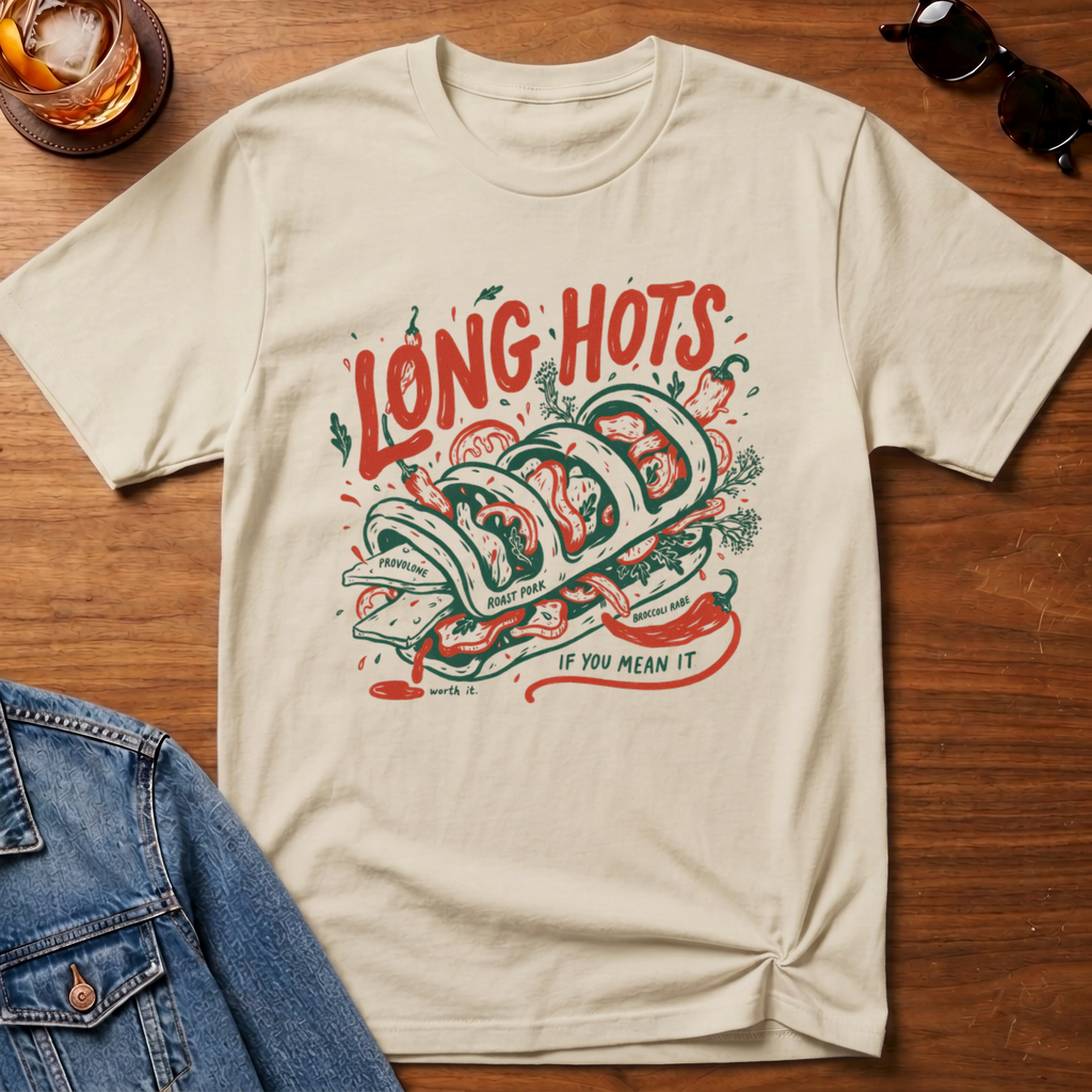 Philly Roast Pork T-Shirt — Sand B&T flat lay