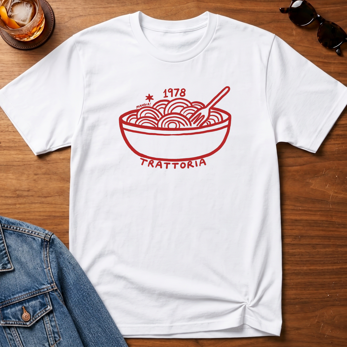 Trattoria 1978 T-Shirt — White B&T flat lay