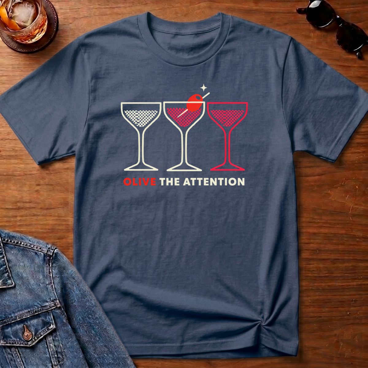 Olive the Attention T-Shirt — Heather Indigo B&T flat lay