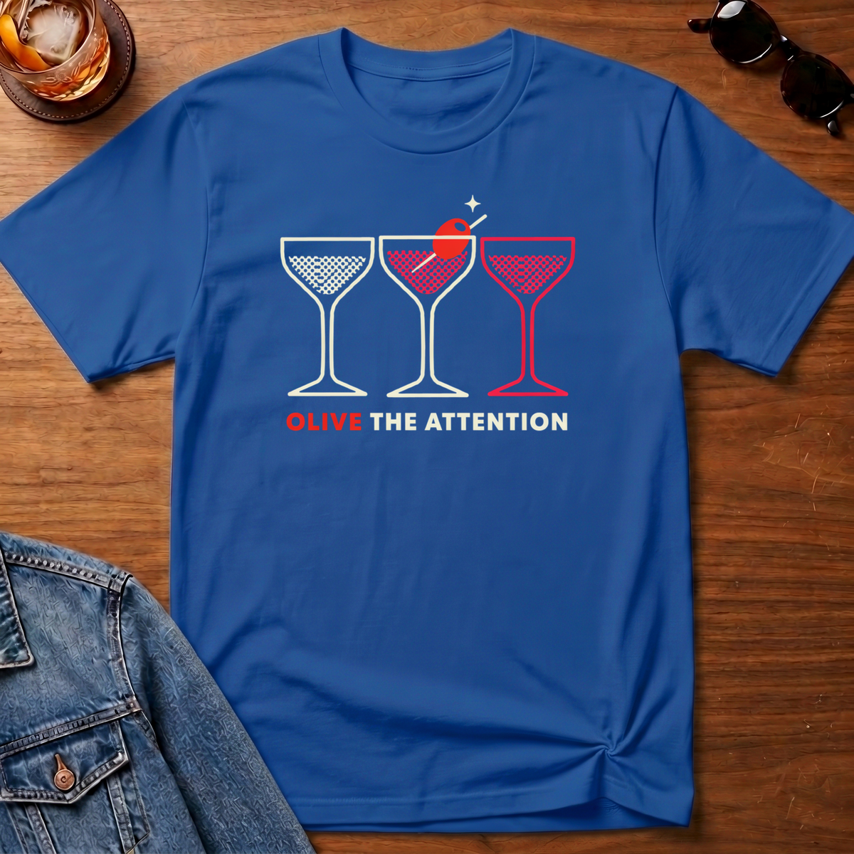 Olive the Attention T-Shirt — Royal B&T flat lay