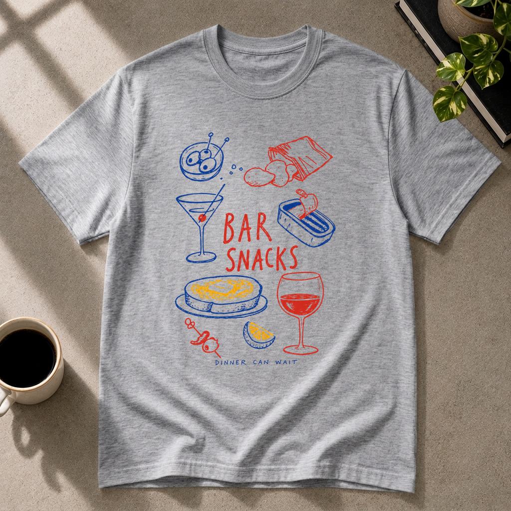 Bar snacks graphic T-shirt in sport-grey by Butter & Tonic on l tee by Butter & Tonic