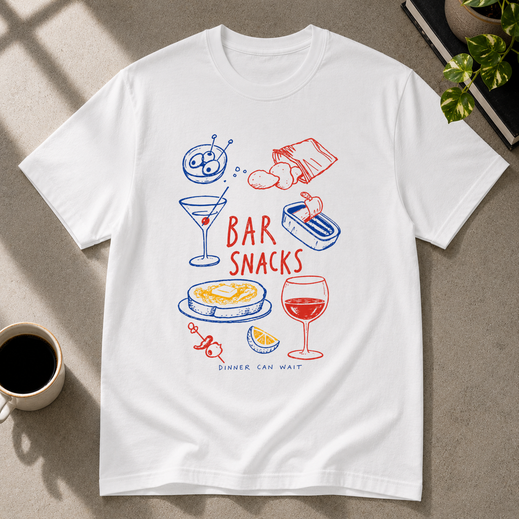 Bar snacks graphic T-shirt in white by Butter & Tonic on s tee by Butter & Tonic