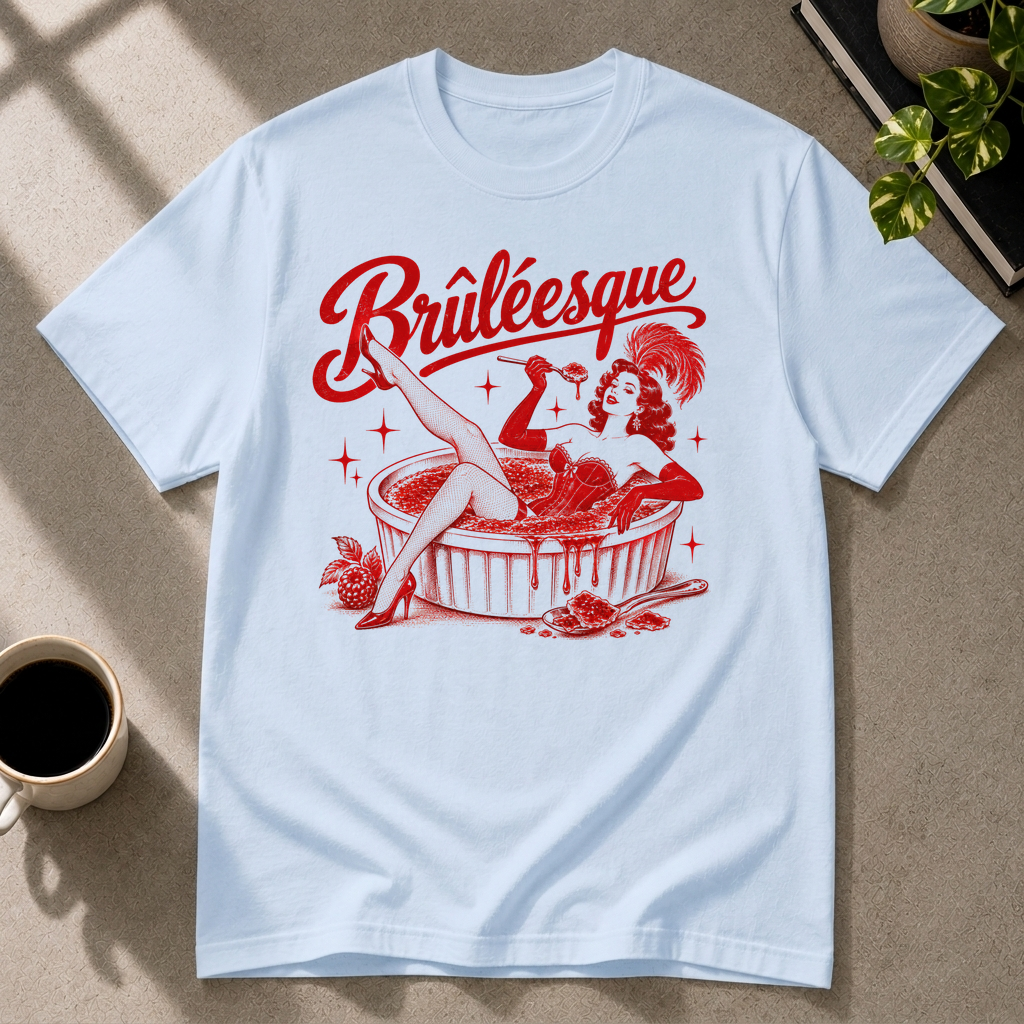 Crème brûlée graphic T-shirt in light-blue by Butter & Tonic on m tee by Butter & Tonic