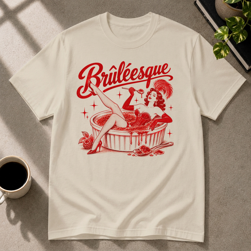 Crème brûlée graphic T-shirt in sand by Butter & Tonic on 2xl tee by Butter & Tonic