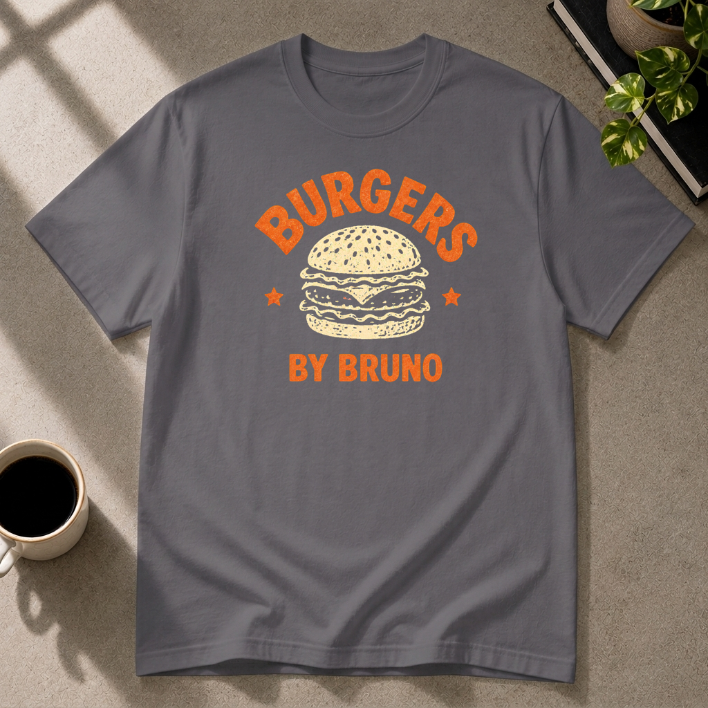 Burger graphic T-shirt in charcoal by Butter & Tonic on 2xl tee by Butter & Tonic