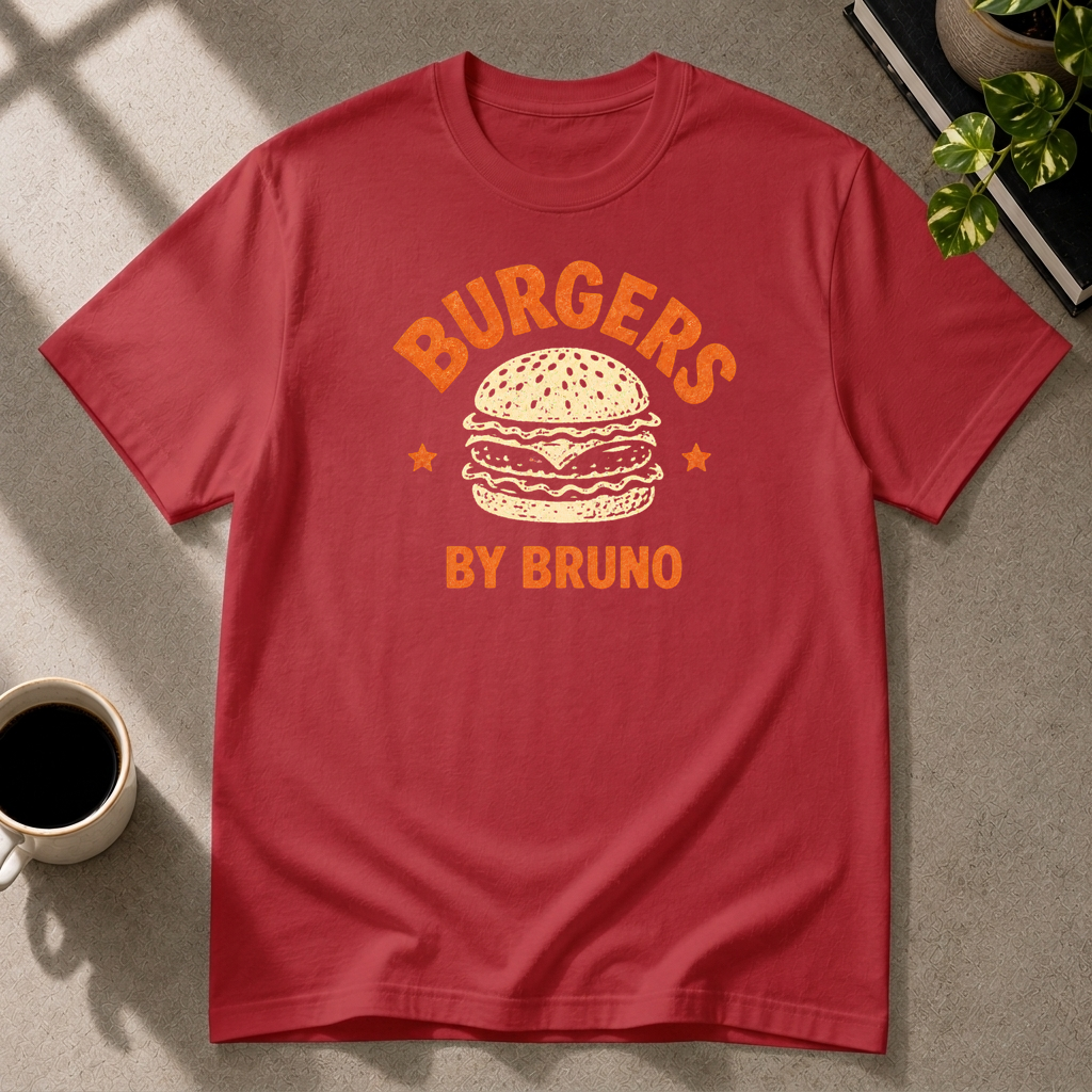 Burger graphic T-shirt in cherry-red by Butter & Tonic on xl tee by Butter & Tonic