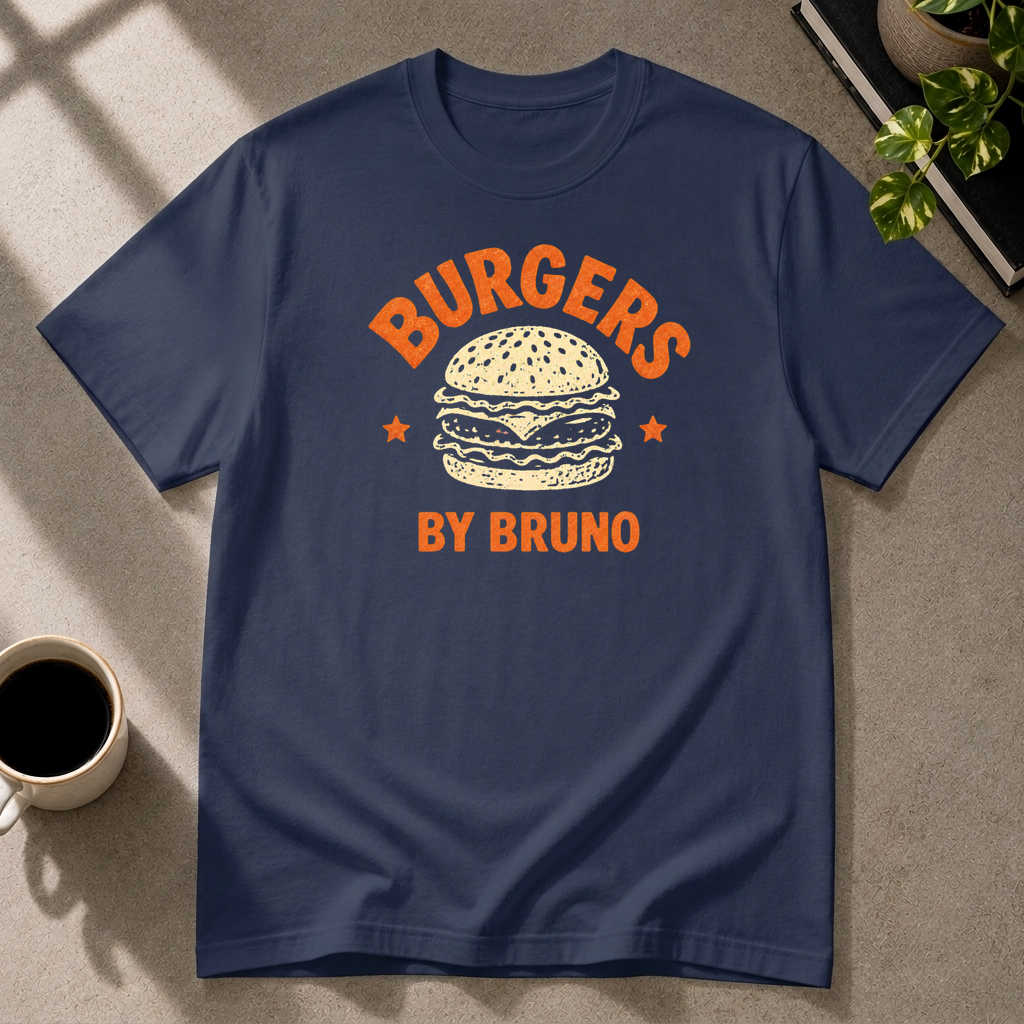 Burger graphic T-shirt in indigo-blue by Butter & Tonic on l tee by Butter & Tonic