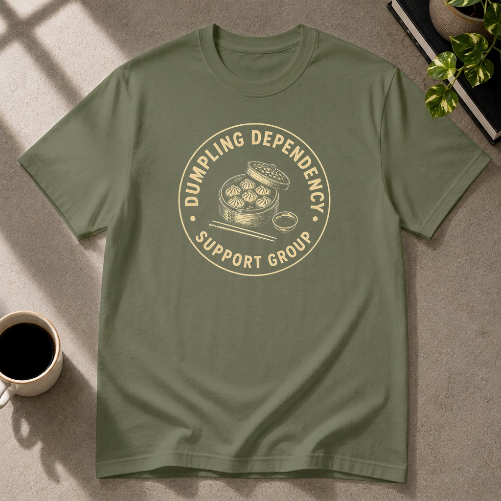 Dumpling graphic T-shirt in military-green by Butter & Tonic on xl tee by Butter & Tonic
