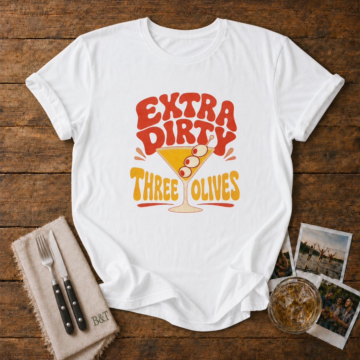 Extra Dirty Martini graphic T-shirt in white by Butter & Tonic