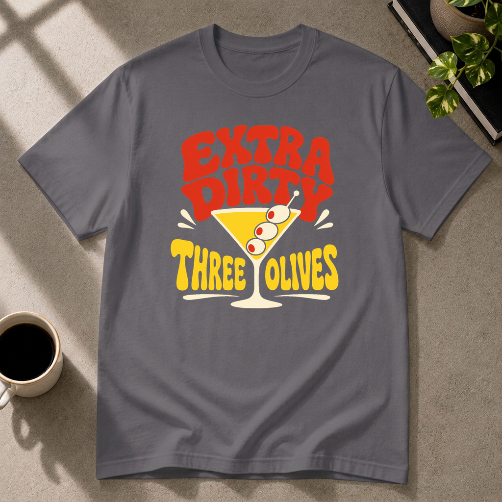Dirty Martini graphic T-shirt in charcoal by Butter & Tonic on 2xl tee by Butter & Tonic