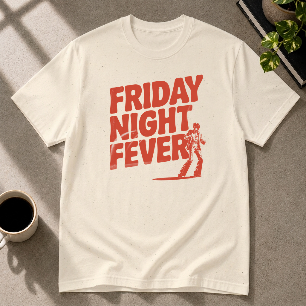 Friday Night Fever graphic T-shirt in natural by Butter & Tonic on xl tee by Butter & Tonic