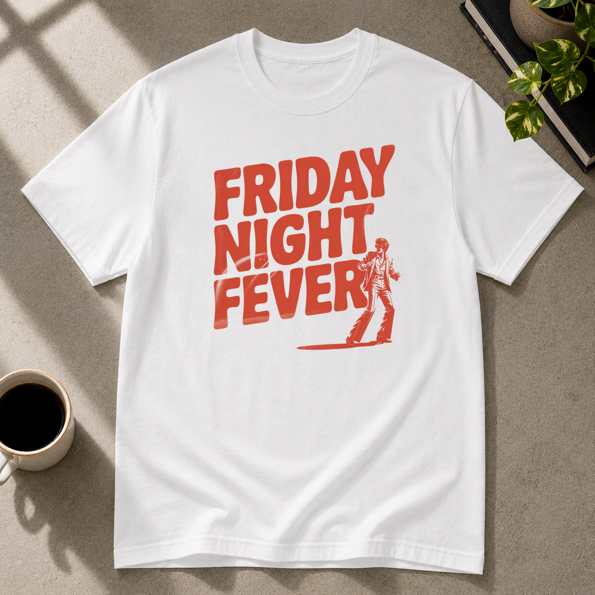 Friday Night Fever graphic T-shirt in white by Butter & Tonic on s tee by Butter & Tonic
