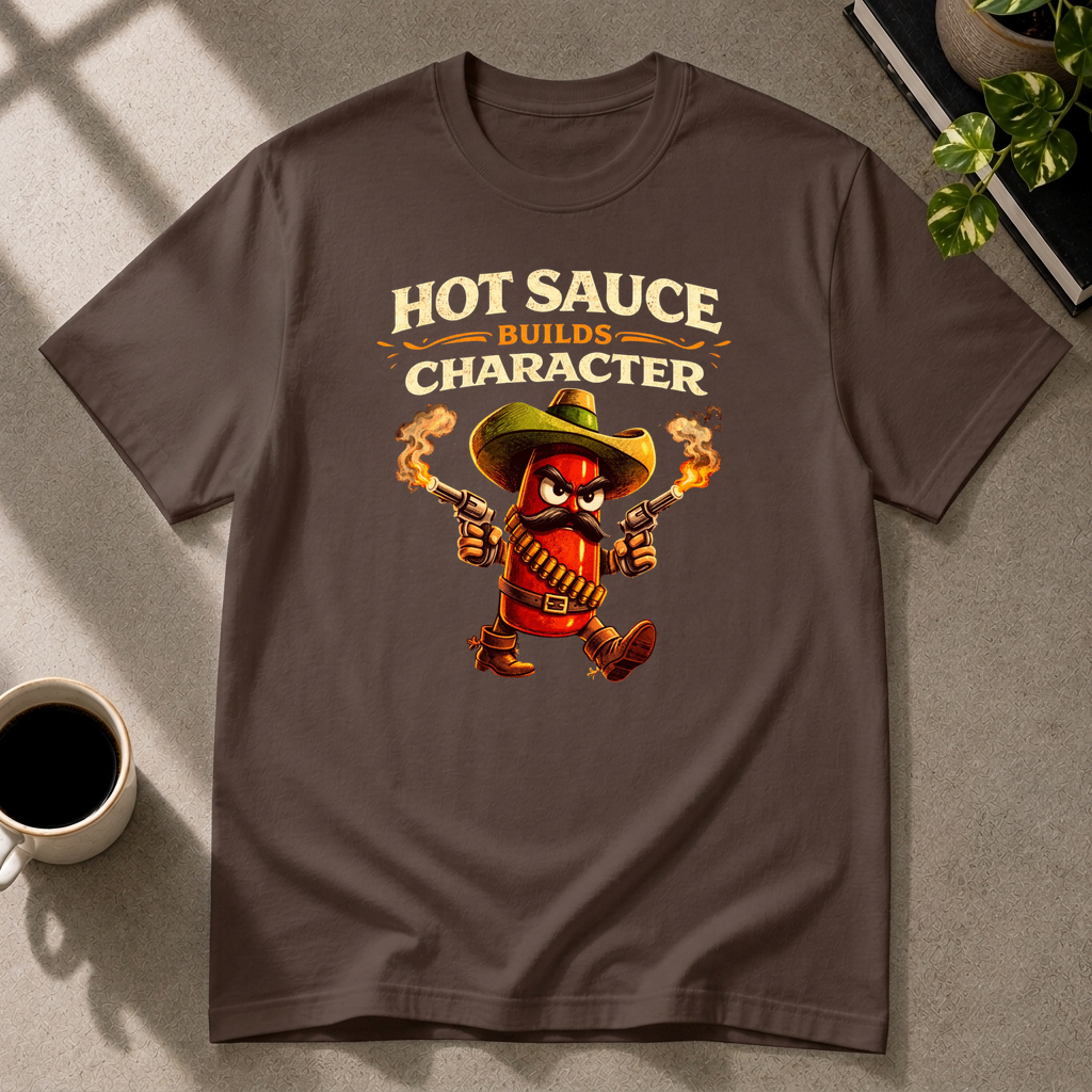 Hot sauce graphic T-shirt in dark-chocolate by Butter & Tonic on s tee by Butter & Tonic
