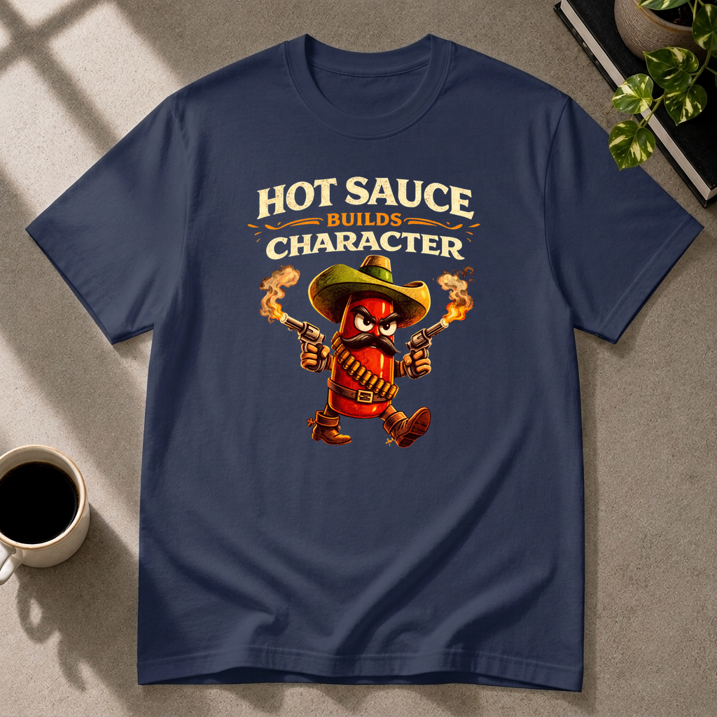 Hot sauce graphic T-shirt in navy by Butter & Tonic on m tee by Butter & Tonic