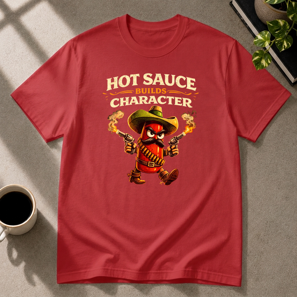 Hot sauce graphic T-shirt in red by Butter & Tonic on xl tee by Butter & Tonic