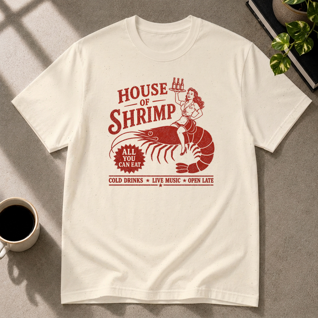 Shrimp graphic T-shirt in natural by Butter & Tonic on l tee by Butter & Tonic