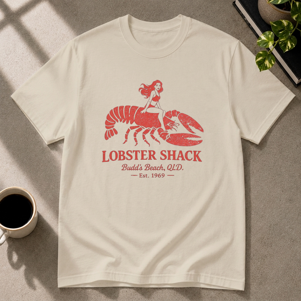 Lobster graphic T-shirt in sand by Butter & Tonic on xl tee by Butter & Tonic